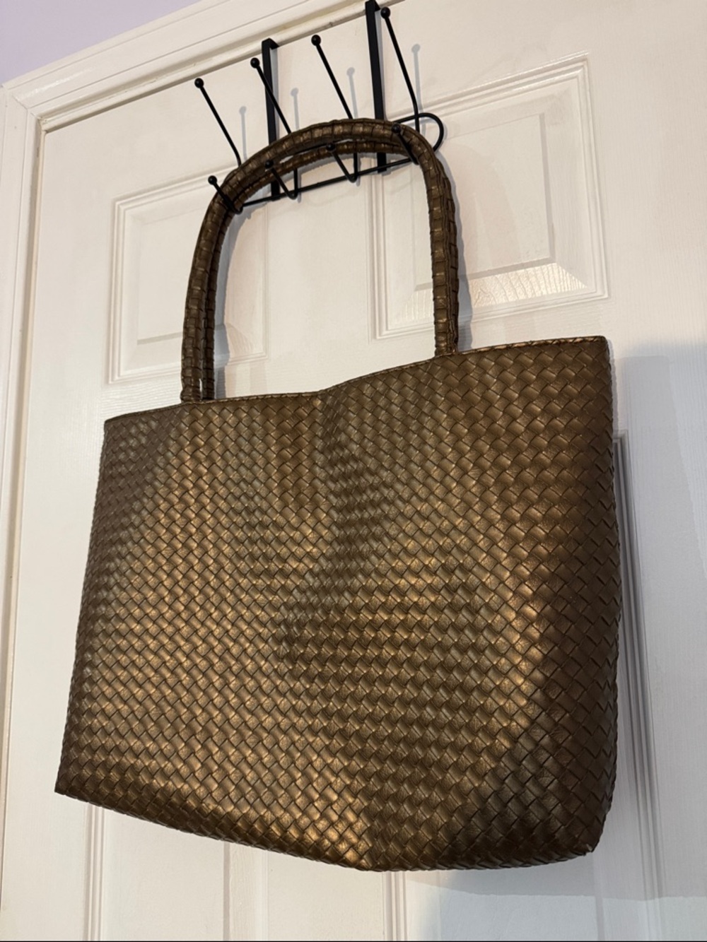 Vintage Woven Metallic Brown Tote Bag